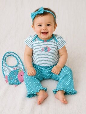 Fisher-Price Teal & White Polka Dot Baby Matching Set